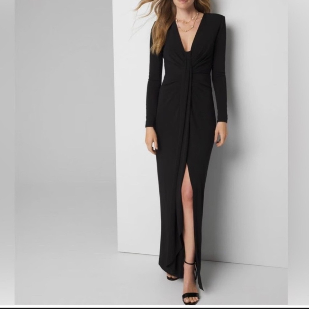 WHBM NWT Black Deep V Drape Maxi Dress 2P 570361311